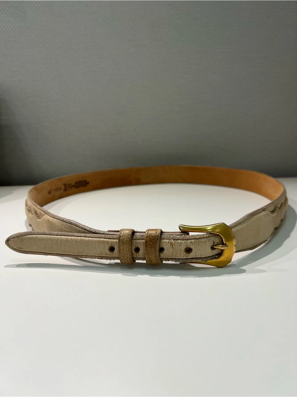 Justin Belt Size 40 Beige Top Grain Cowhide Vintage Made USA Western
